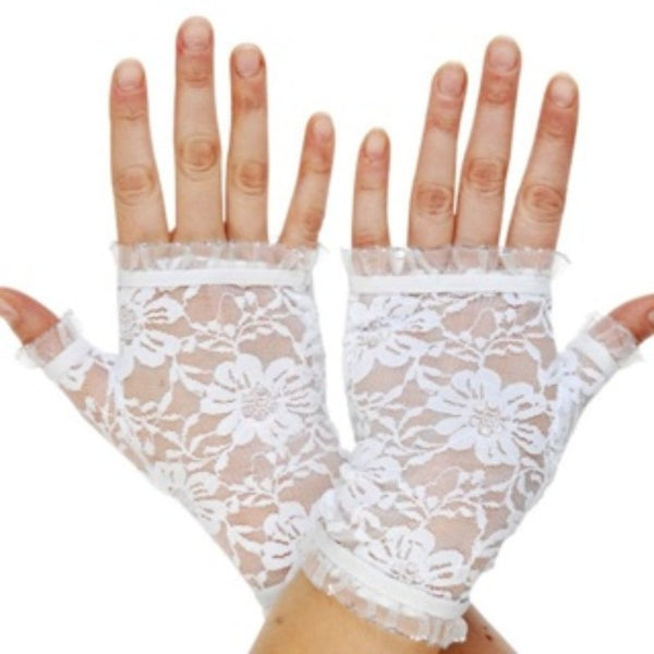 Pair of elegant lace fingerless white gloves for women's fashion