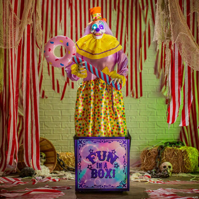 Life-Size Animated Light-Up Walking Fun-in-a-Box Clown - 5 ft