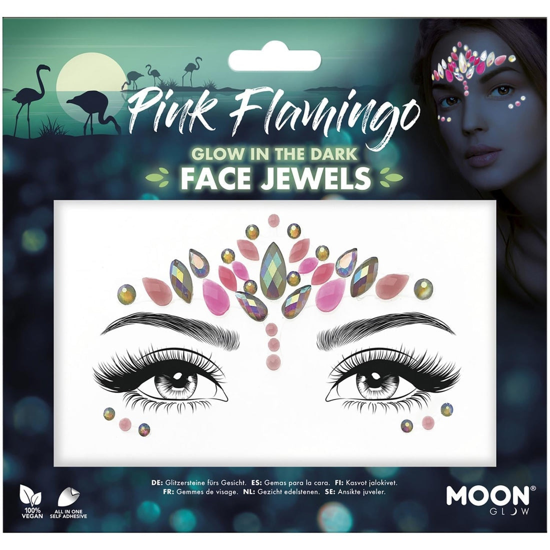 Moon Glow Face Jewels, Pink Flamingo