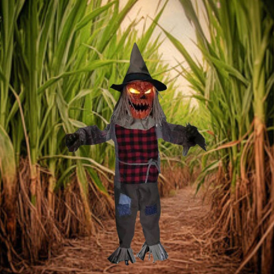 36 Twitching Scarecrow Animated Prop with glowing eyes and realistic movements