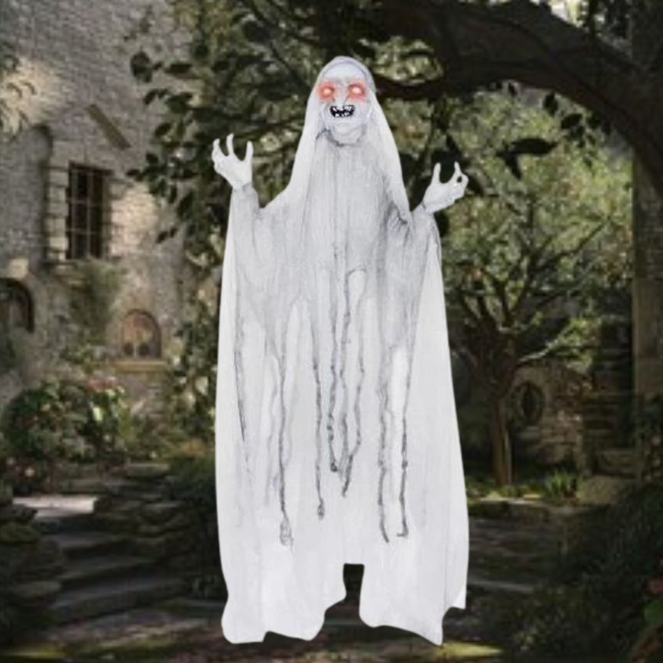 5' Spinning Witch decoration with spooky black dress and broomstick for Halloween