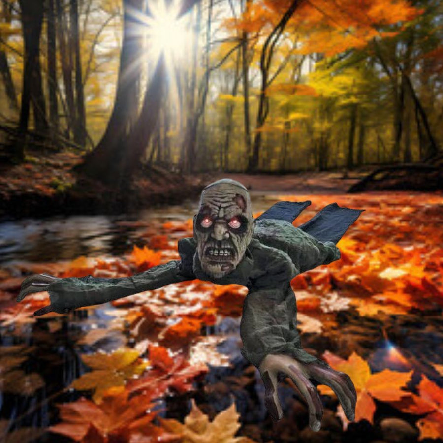 Realistic crawling zombie animated Halloween decoration for spooky home décor