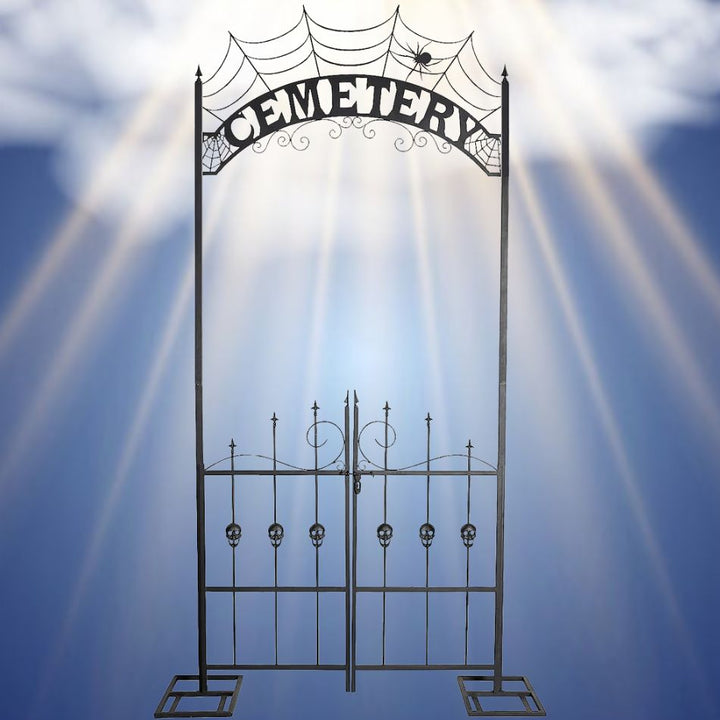 85-Foot Cemetery Archway Gate, Gothic Style Entrance for Halloween Decorations and Haunted Houses