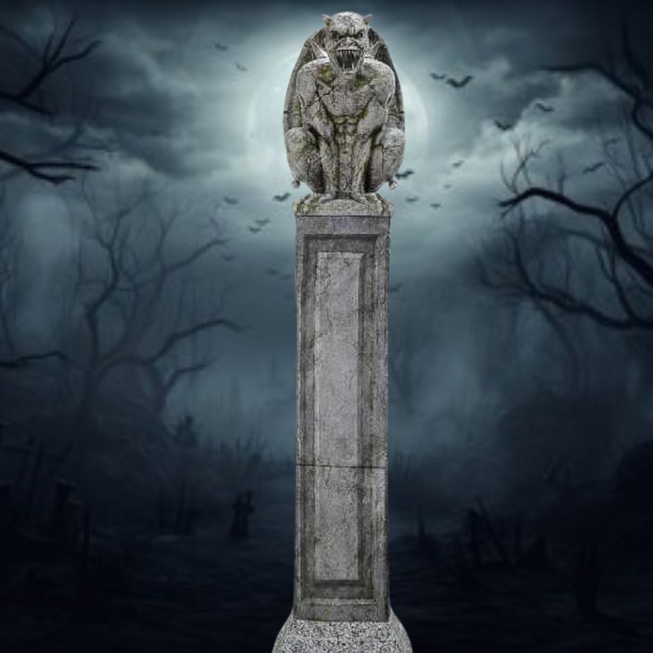 96" Oversized Gargoyle Pillar Animated Halloween Prop