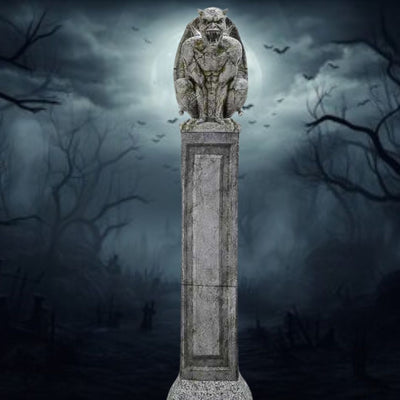 Creepy 96 Oversized Gargoyle Pillar Animated Halloween Prop with Glowing Eyes and Moving Wings