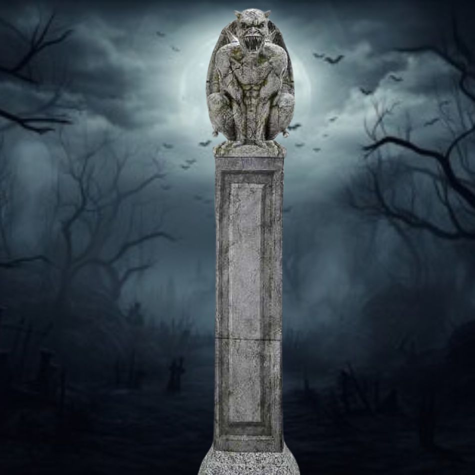 Creepy 96 Oversized Gargoyle Pillar Animated Halloween Prop with Glowing Eyes and Moving Wings