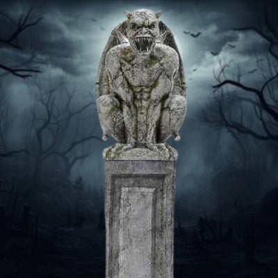 Spooky and Realistic 96 Oversized Gargoyle Pillar Animated Halloween Prop with Sound and Motion