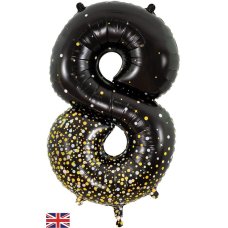 Sparkling Fizz Black & Gold Number 8 Foil Balloon 86cm