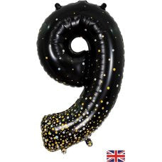 Sparkling Fizz Black & Gold Number 9 Foil Balloon 86cm