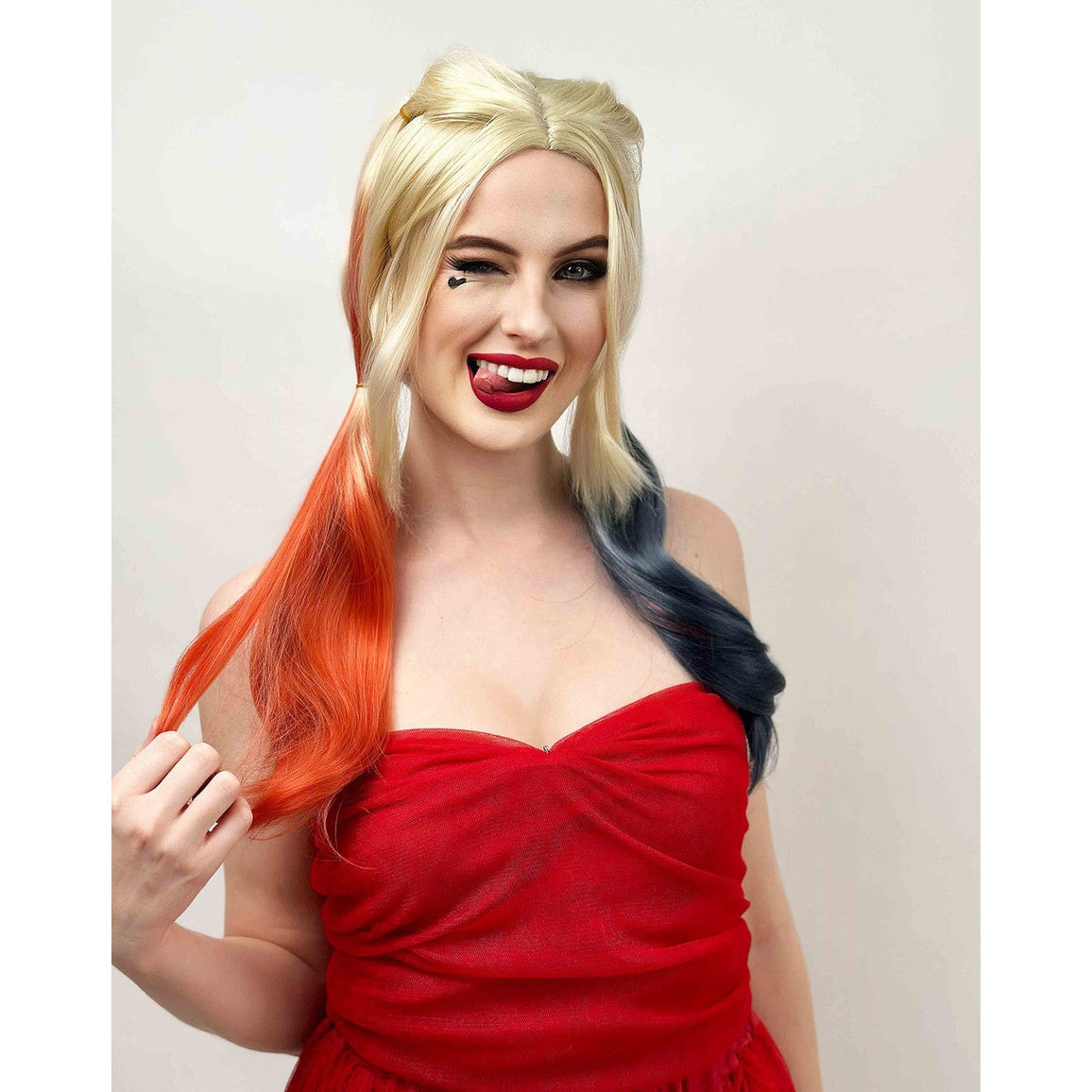 Harley Quinn Wig – Blonde with Red & Blue Ponytails