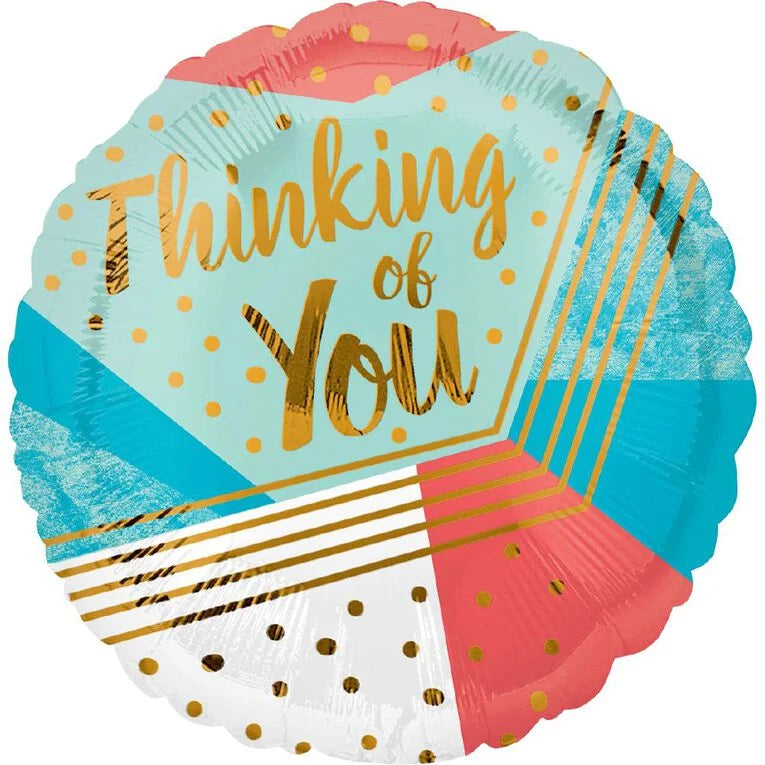 Thinking of You Geometric Round Foil Balloon 18"