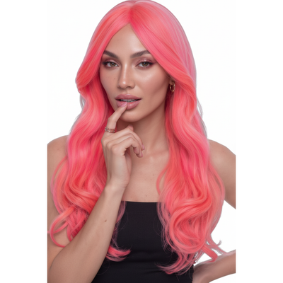 Sophia Coral Crush ultra-long coral-pink wavy wig