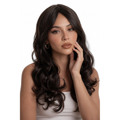 Sophia Espresso ultra-long dark brown wavy wig with side-swept bangs