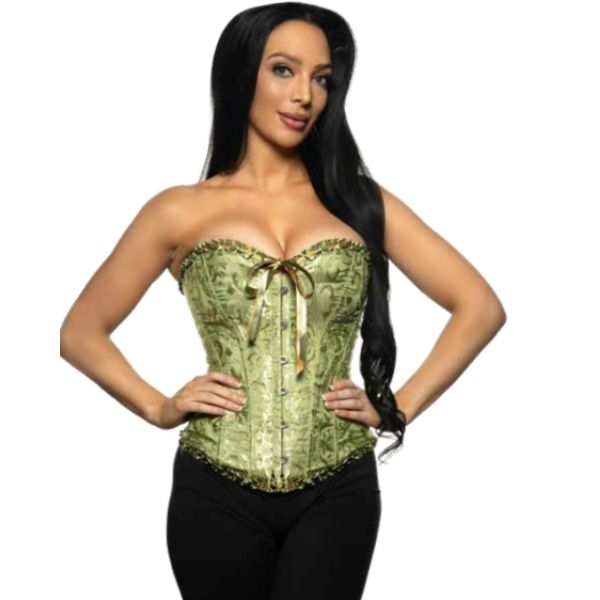 Lace Brocade Corset - Green