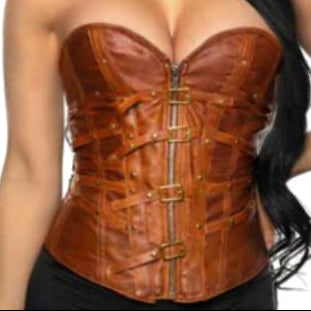 Corset with Studded Strap & Zipper Closure - Brown