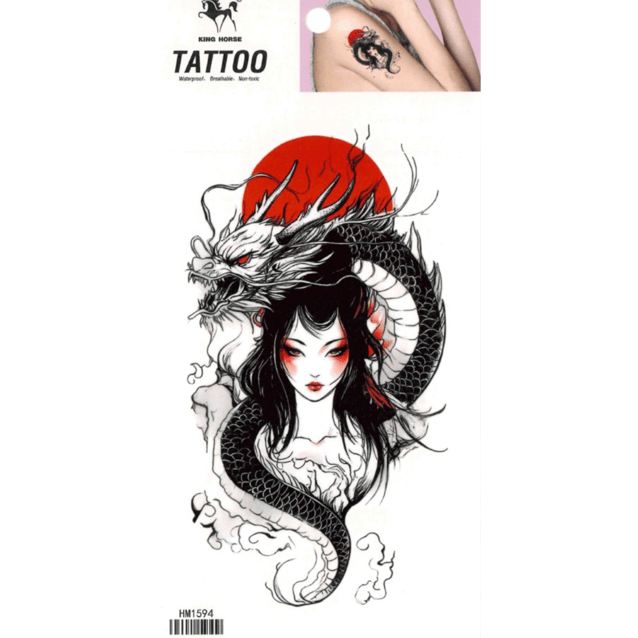 Geisha and Dragon temporary tattoo