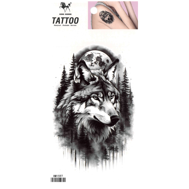 Lone Wolf and Moon temporary tattoo