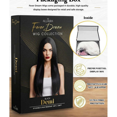 Allaura Fever Dream wig collection packaging box with protective hair net and extra fibre protection