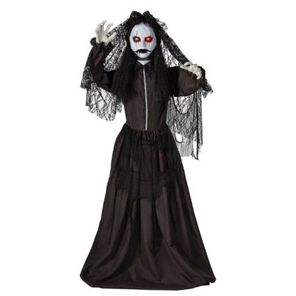 Realistic 5 Ft 6 Scary Bride with Black Dress Standing Prop for Halloween and Horror Themed Events