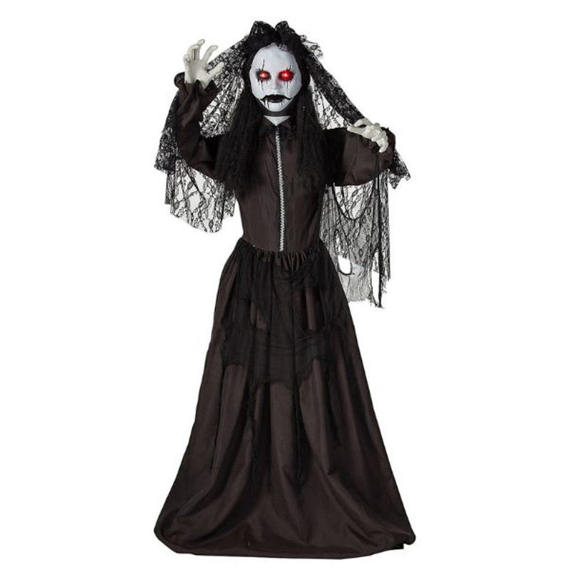Realistic 5 Ft 6 Scary Bride with Black Dress Standing Prop for Halloween and Horror Themed Events