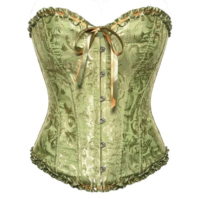 Lace Brocade Corset - Green