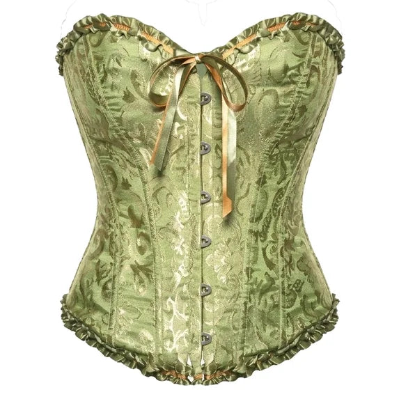 Lace Brocade Corset - Green