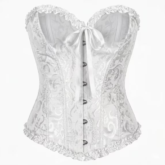 Lace Brocade Corset, White