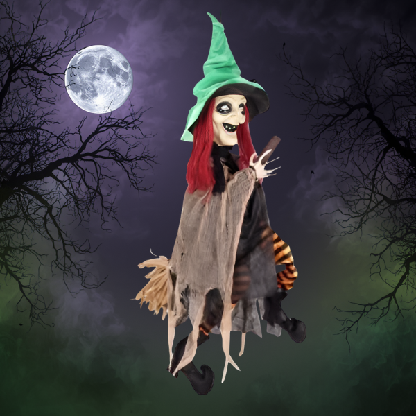 Animated Witch Riding A Broomstick 90cm