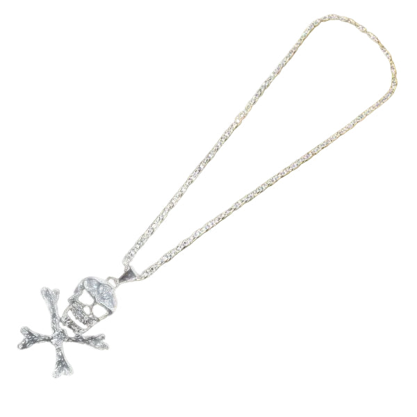 Mobster Metal Necklace 40cm - Silver Skull and Crossbones