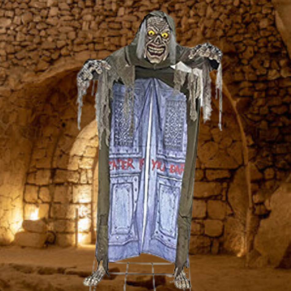 Looming Ghoul Animated Archway Prop, a spooky Halloween decoration with haunting lights and motion 