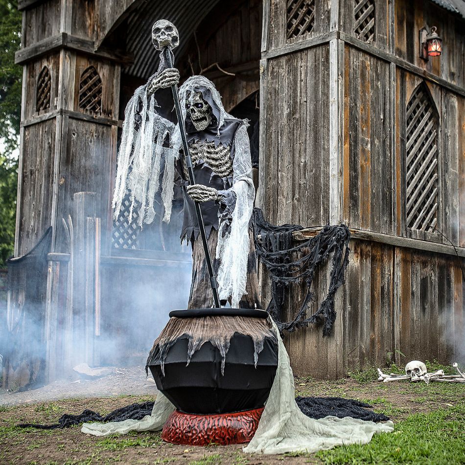 A spooky and lifelike Animated Cauldron Creeper Prop for Halloween decor