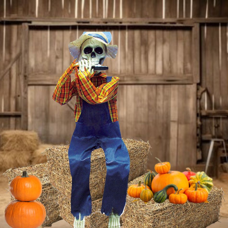 Realistic 36 Skeleton Playing Harmonica figurine, perfect for Halloween decorations and music lovers