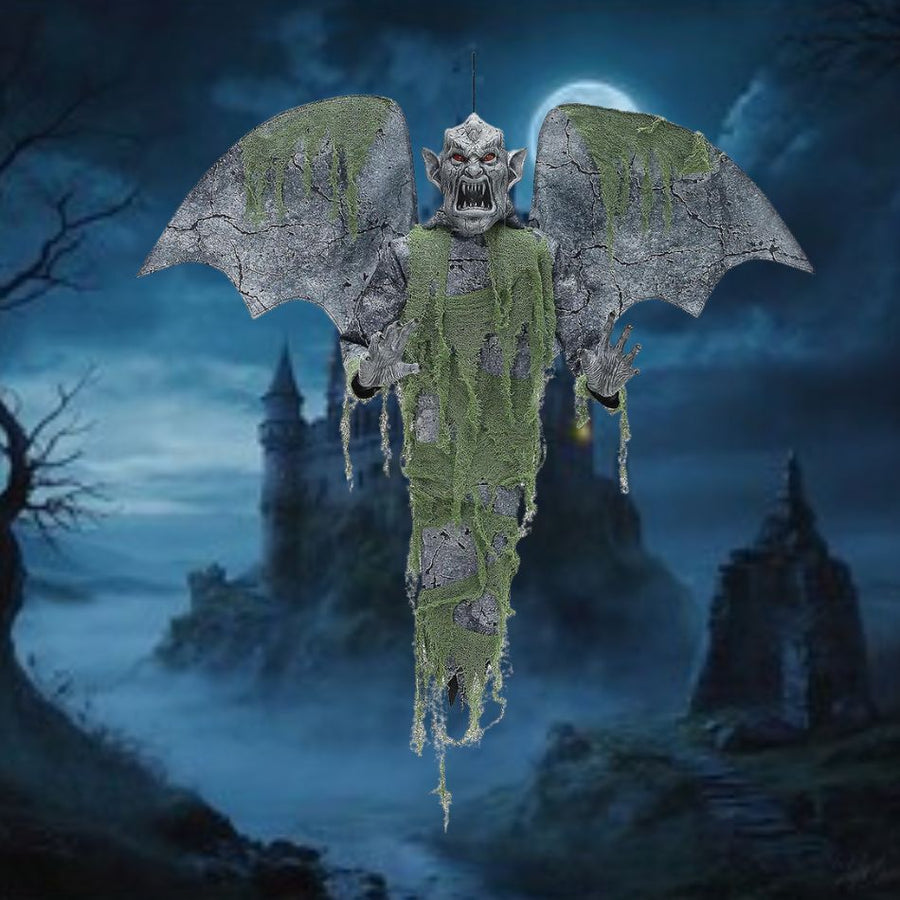 Hanging gargoyle prop for Halloween decoration, featuring a spooky 40 design