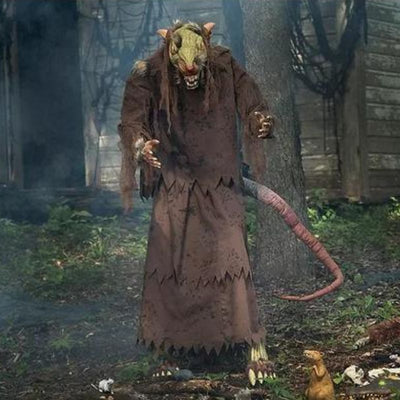 Spooky 60 Mangey Rat Animated Prop with Glowing Red Eyes and Realistic Fur Texture
