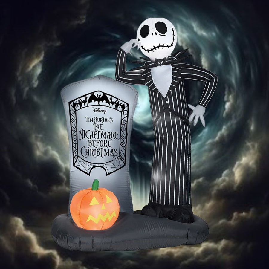 Spooky 6' Airblown Jack Skellington With Tombstone Medium Halloween Decoration