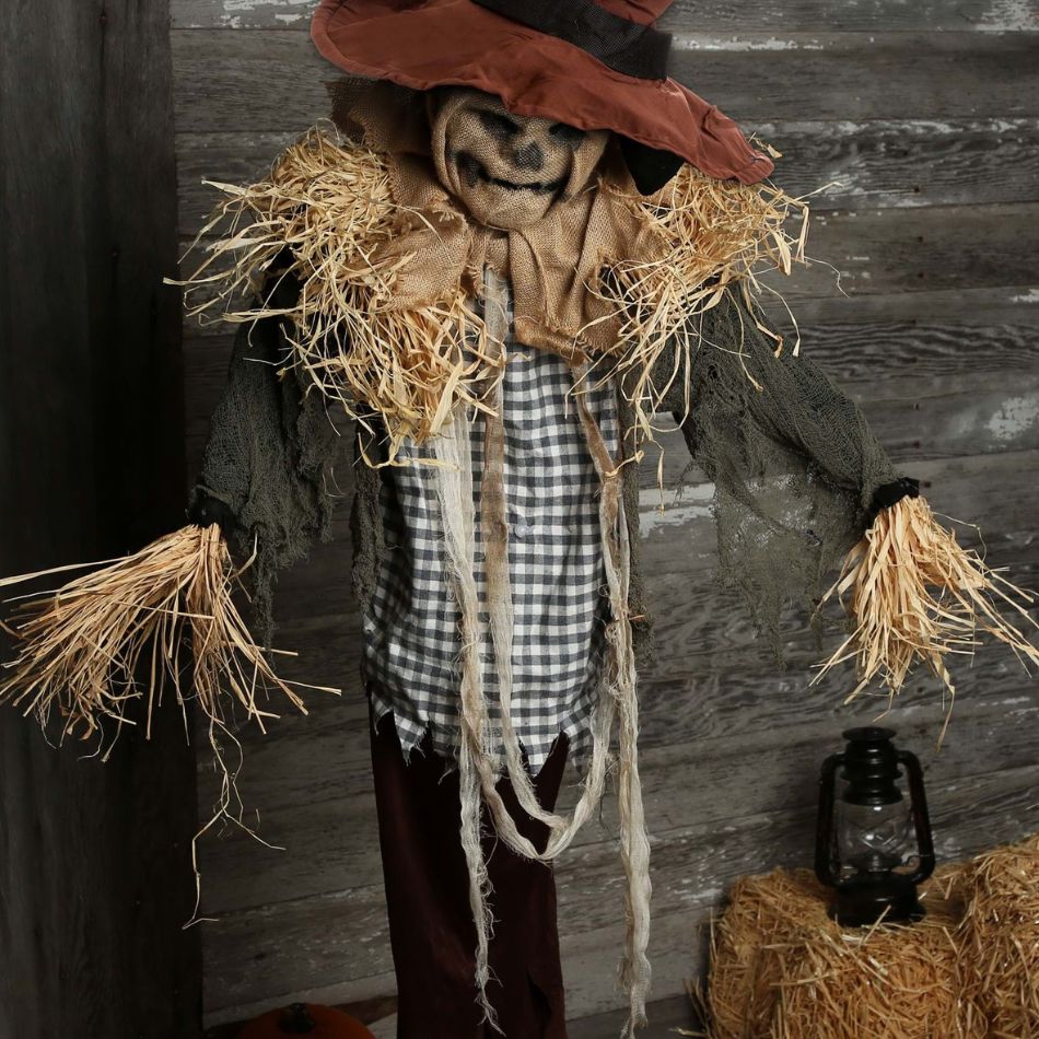  Lifelike 6' Hanging Scarecrow with poseable arms and straw details