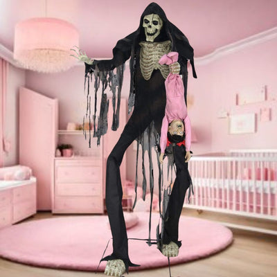 Animated Towering Boogey Man With Kid Prop for Halloween Decoration