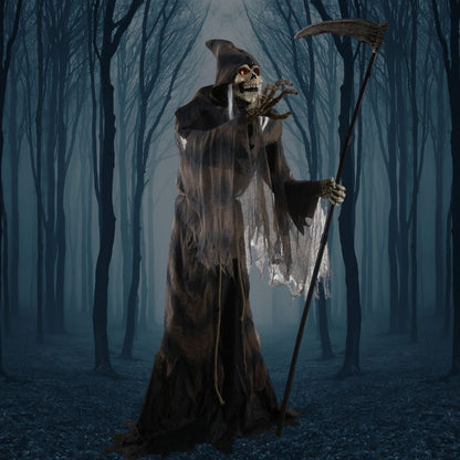 A spooky animated lunging reaper prop with lifelike movement and sound