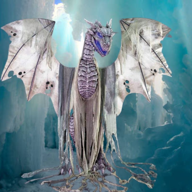 7' Winter Dragon Animated Prop - Lifelike animatronic dragon with glowing eyes and moving wings
