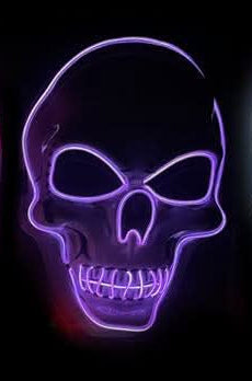 Stitched Light Up Evil Skull Mask - Purple