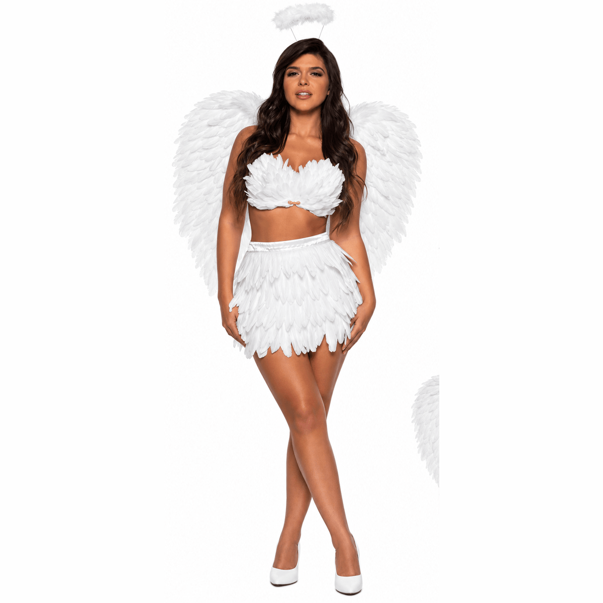 White Feather Bra and Mini Skirt Costume Set