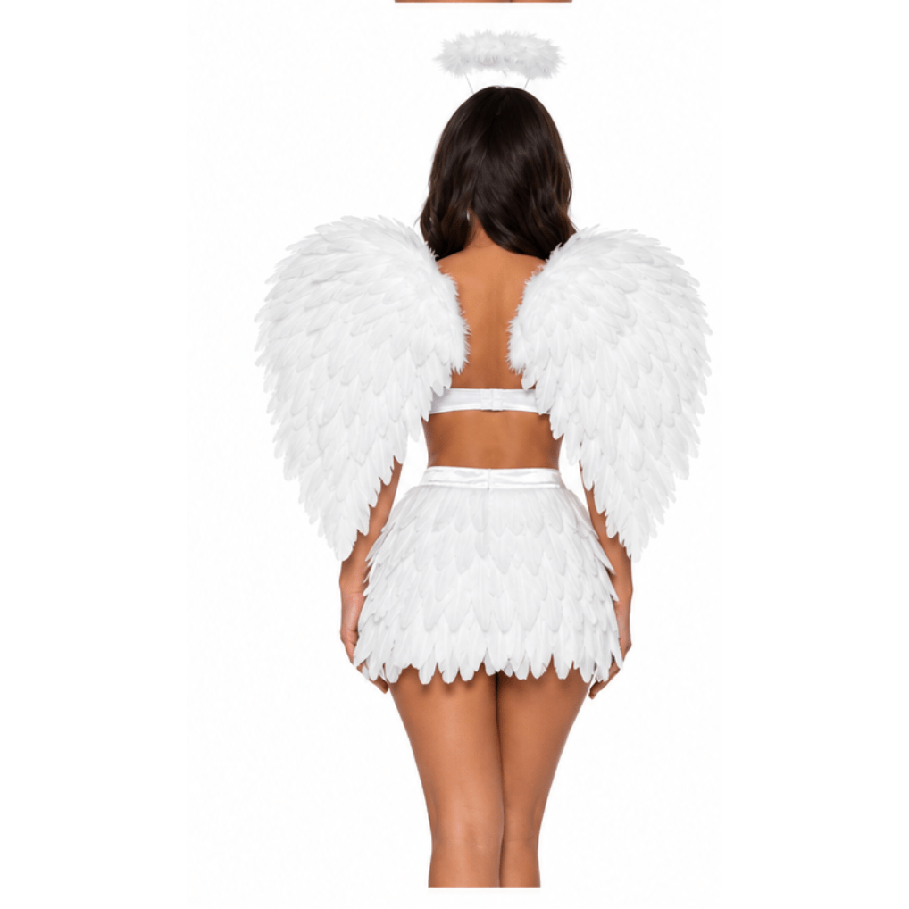 White Feather Bra and Mini Skirt Costume Set