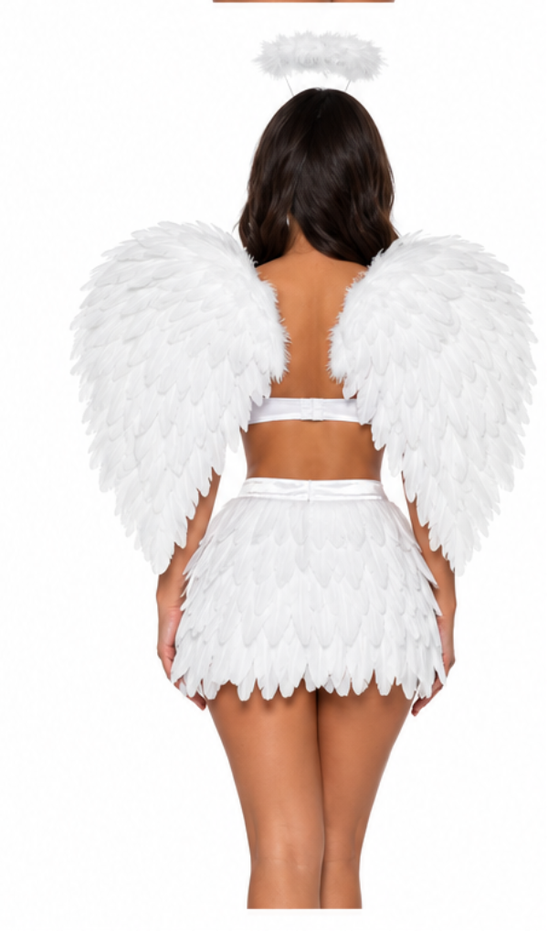 White Feather Bra and Mini Skirt Costume Set