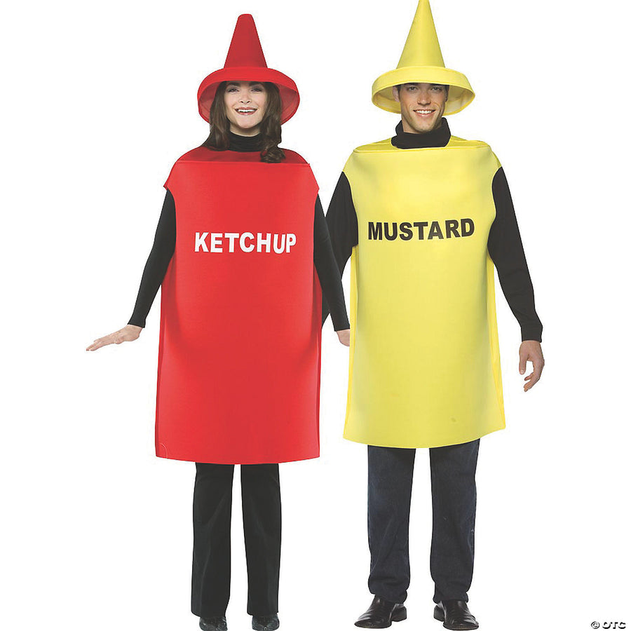 A fun and vibrant adult ketchup and mustard couple costume set