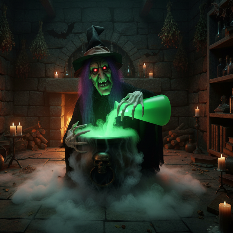 Animated Potion Pouring Witch 40cm