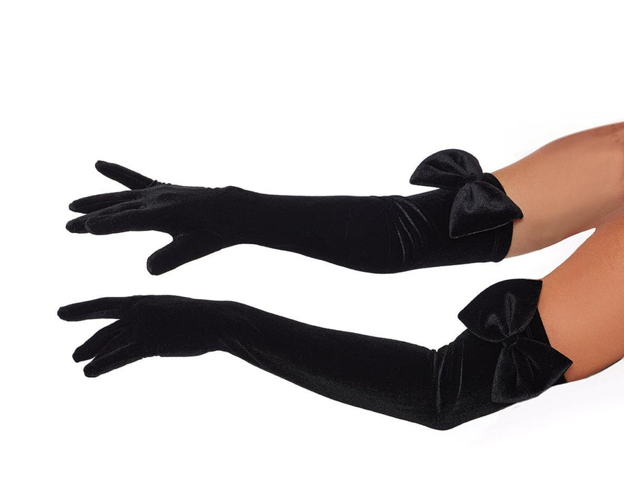 Black velvet bow gloves for adults, elegant and sophisticated hand accessory