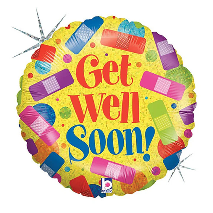 Get Well Soon Rainbow Band-Aids Round Foil Balloon