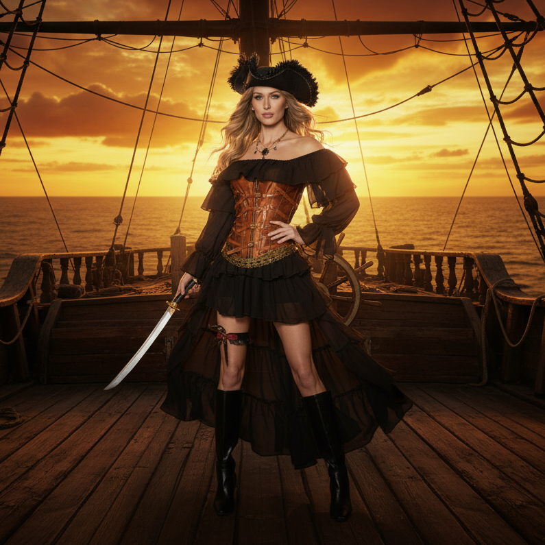 Blackheart Women's Costume - Ship Deck Background