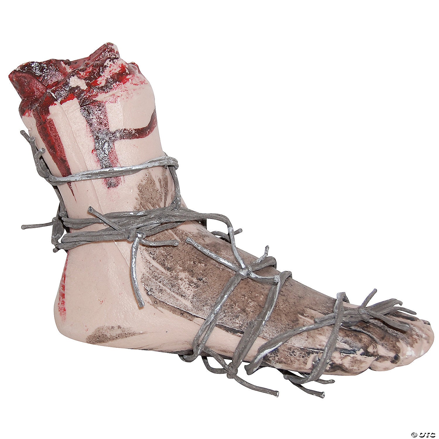Realistic fake bloody foot with barbed wire for Halloween prop