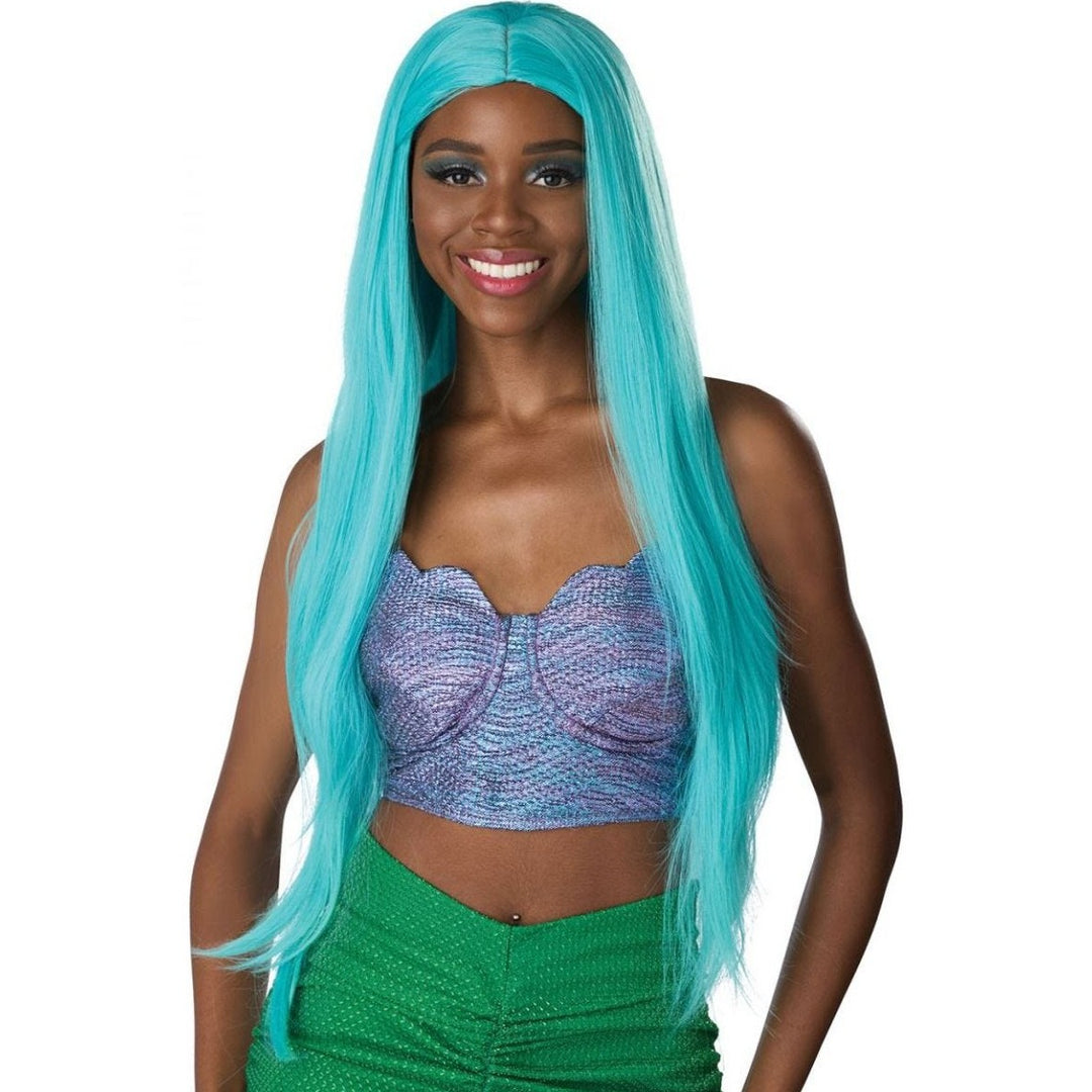 Vibrant teal extra long adult cosplay wig for dramatic costume looks